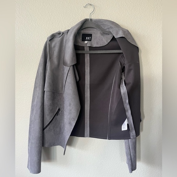 KUT From The Kloth Jacee Open Draped Moto Faux Suede Jacket Gray Women’s Size S - Picture 7 of 16